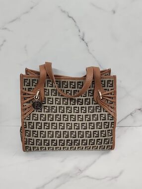Authentic Zucchino Canvas Fendi Small Tote With Digital COA
